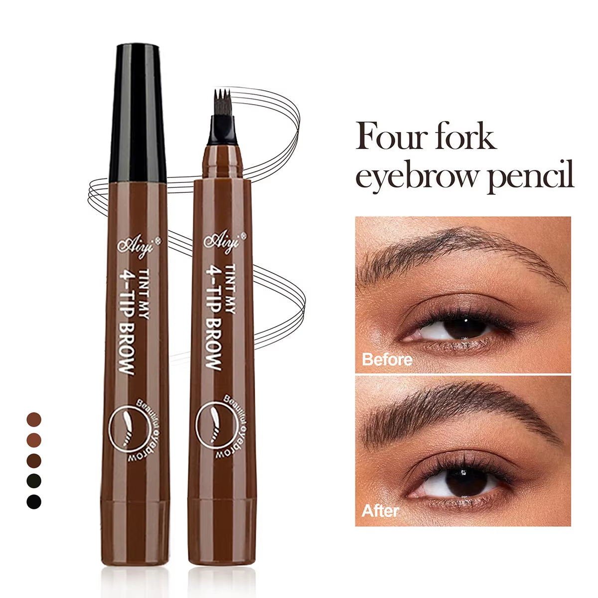 4-Fork Microblading Eyebrow Pencil - Waterproof, Long-Lasting